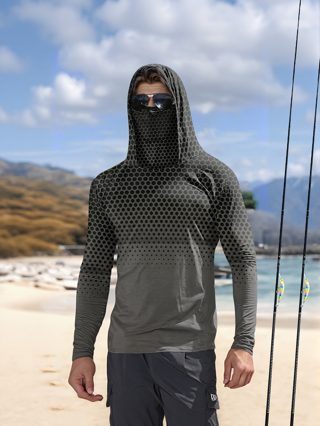 Grey Gradient Honeycomb Men Fi - đánh giá và giá Fishing Hoodie